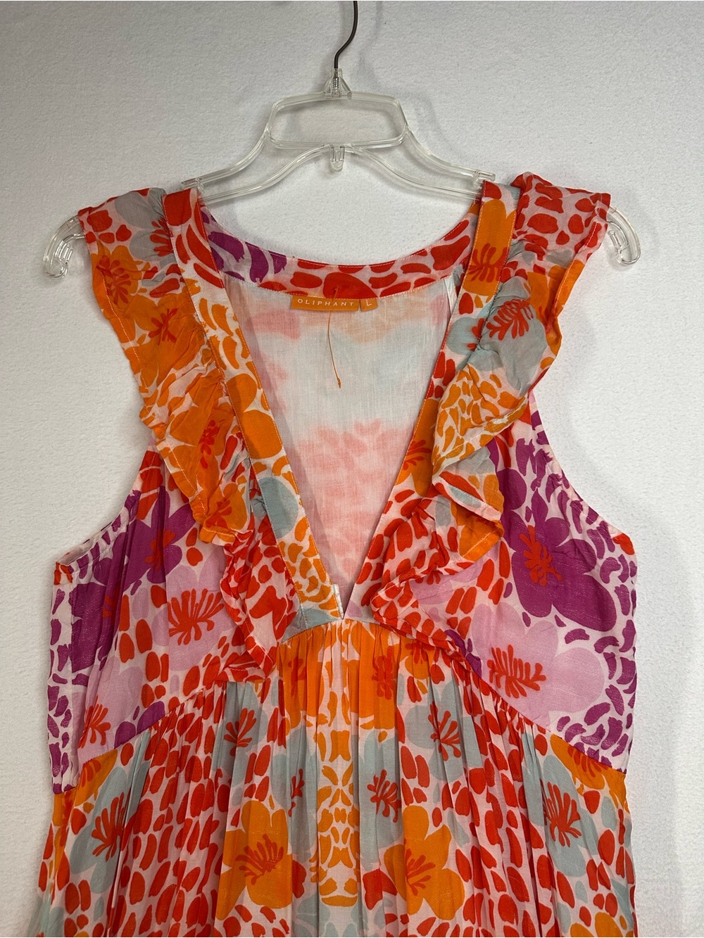 Oliphant Ruffle Maxi Dress Orange Floral Size L Large Vibrant Tropical Resort - Picture 5 of 15